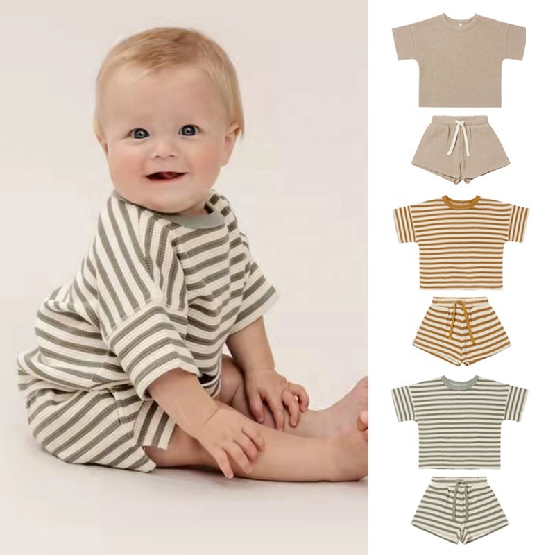 Conyson Newborn Infant Baby Boys Clothing Set O-Neck Cotton Toddle 6M-3Y Boy Girl Clothes Summer Short Sleeve Striped 2pcs Suits