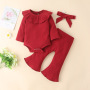 New Fashion Flared Pants Three-piece Baby clothes Girls Jumpsuit Casual Wear Solid Color Top Baby Headband Baby Romper Set