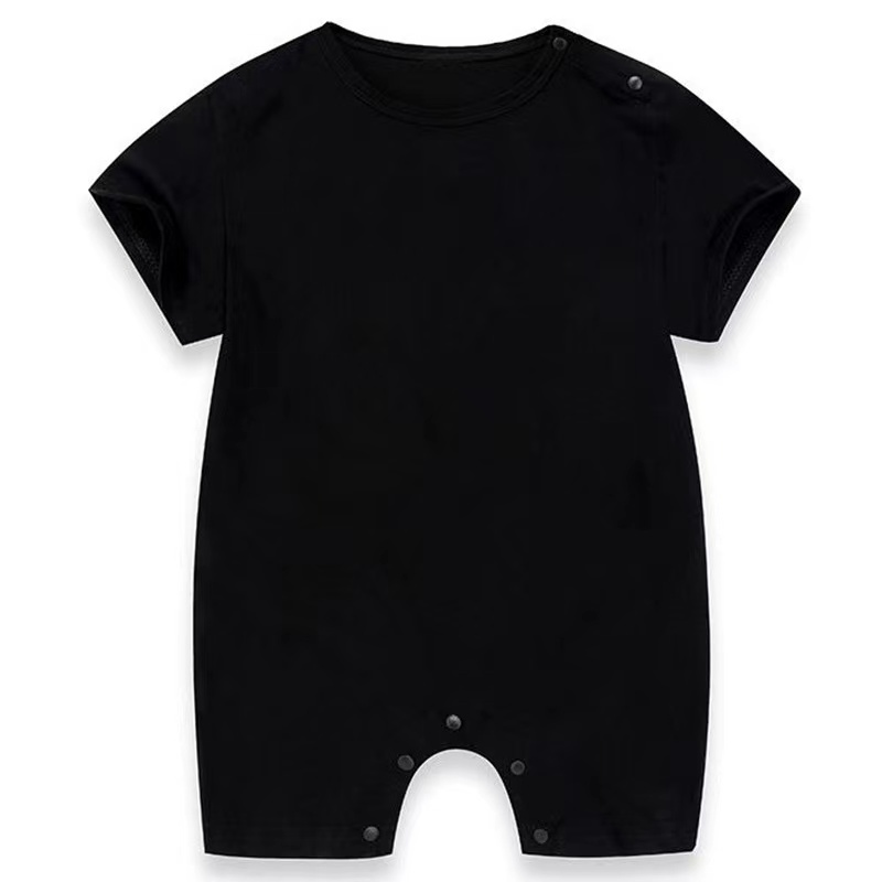 Macacão infantil Conyson para recém-nascido, com logo personalizado, manga curta, estilo boxer, cor sólida, pijama para bebês que engatinham.