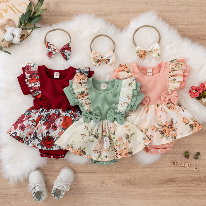 Conyson Wholesale High Quality Flower toddler Baby Clothing Dress Baby Romper