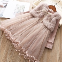 Girl Tulle Dress Long Sleeve False Two Pieces Fluff Vest Princess Skirts Kids Keep Warm Tutu Prom Party Clothing