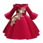 Conyson Formal Little Girls Princess Dress Off Shoulder Medium Sleeve Floral Dresses Zip Party Wear Kids Girl Evening Dress