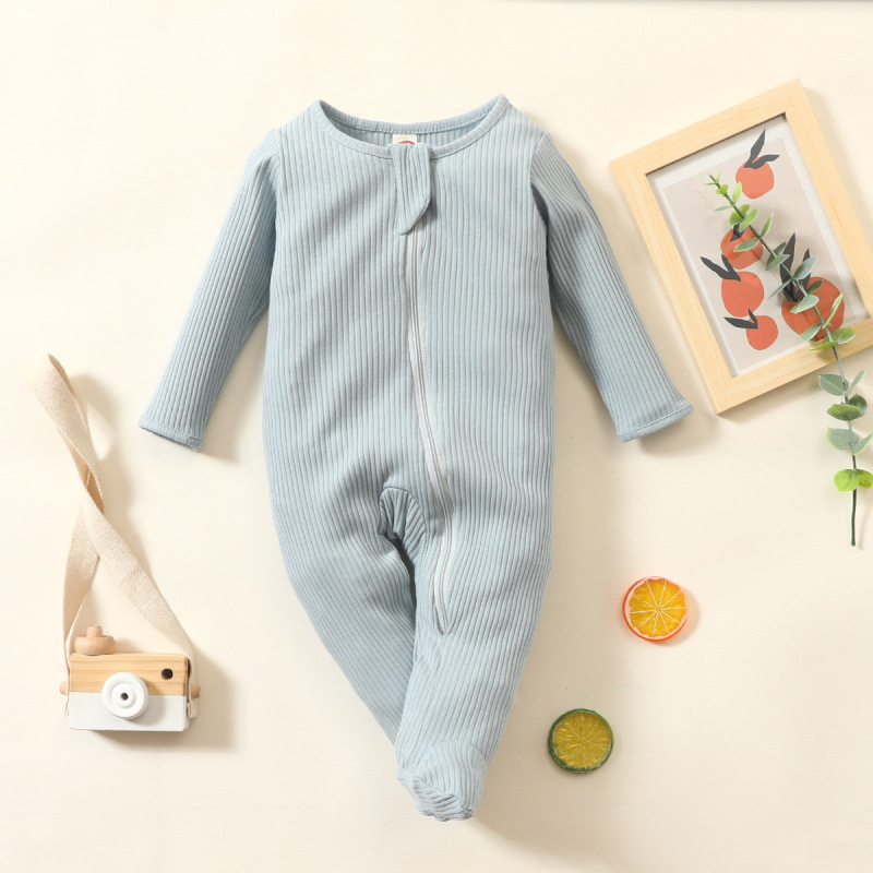 Conyson Spring Design Soft Toodle Infant Comfortable One Piece Clothes Knitted Pullover Long Sleeved Solid Zip Baby Foot Romper