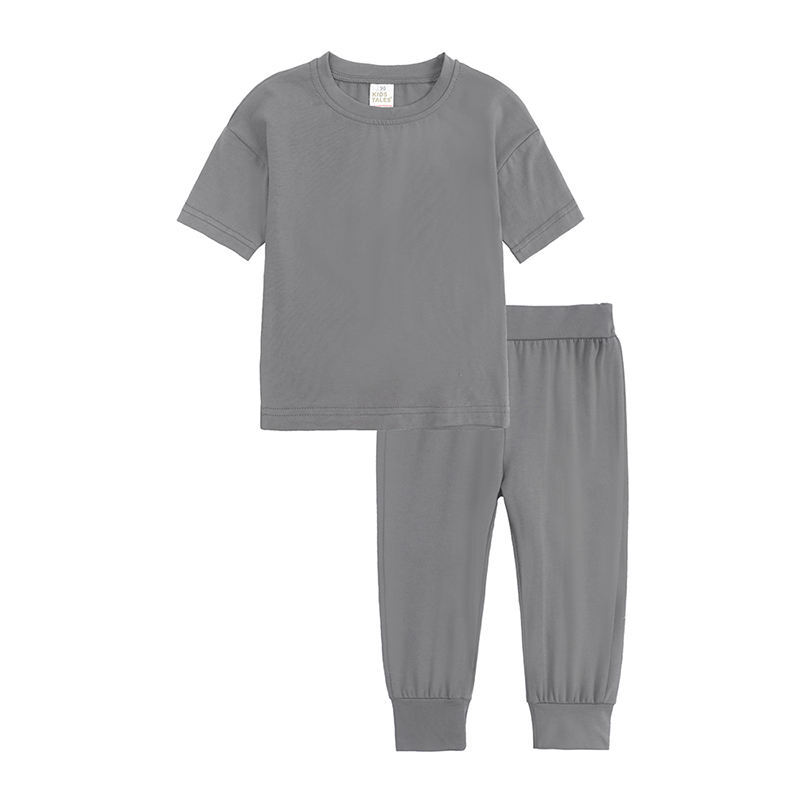 Conyson Customize children clothes short sleeve plain cotton summer kids girls clothing sets