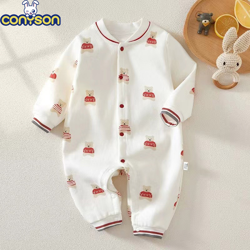 Conyson Stock Lots Low MOQ Spring Autumn Long-sleeved 0 to 1 Years Orgnaic Cotton Eco Friendly New Born Baby Clothing Rompers