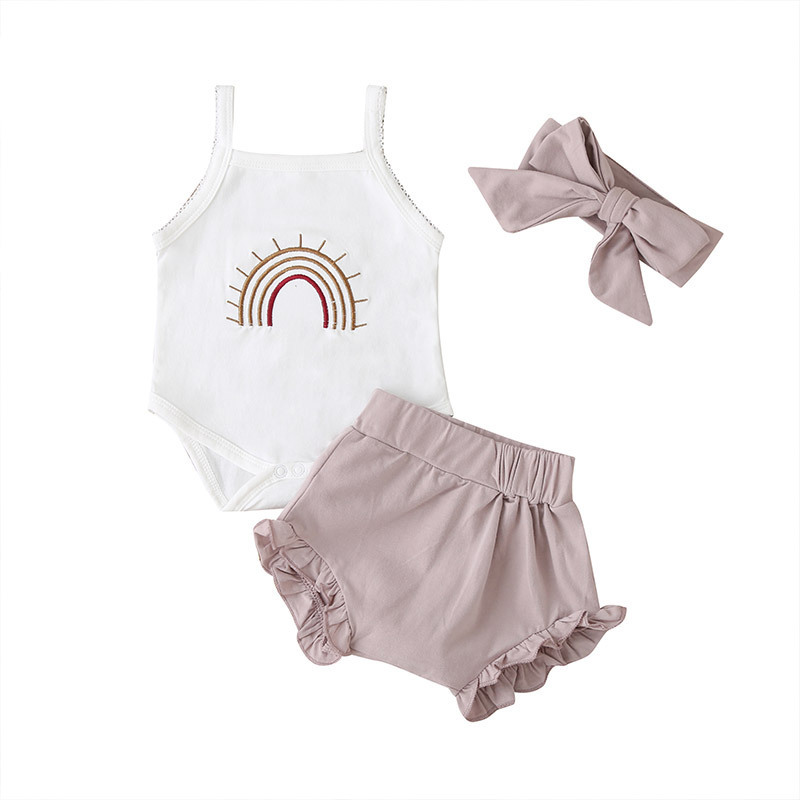 Conyson rts wholesale fashion toddler kids clothes suit 3-piece cotton apparel baby girls' summer clothing sets newborn clothes