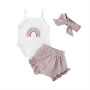 Conyson rts wholesale fashion toddler kids clothes suit 3-piece cotton apparel baby girls' summer clothing sets newborn clothes