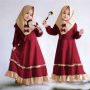 High Quality Islamic Clothing Muslim Girls Eid Dress Abaya Kids Conservative Long Skirt Bow Scarf Solid Color Ruffles Two Pieces