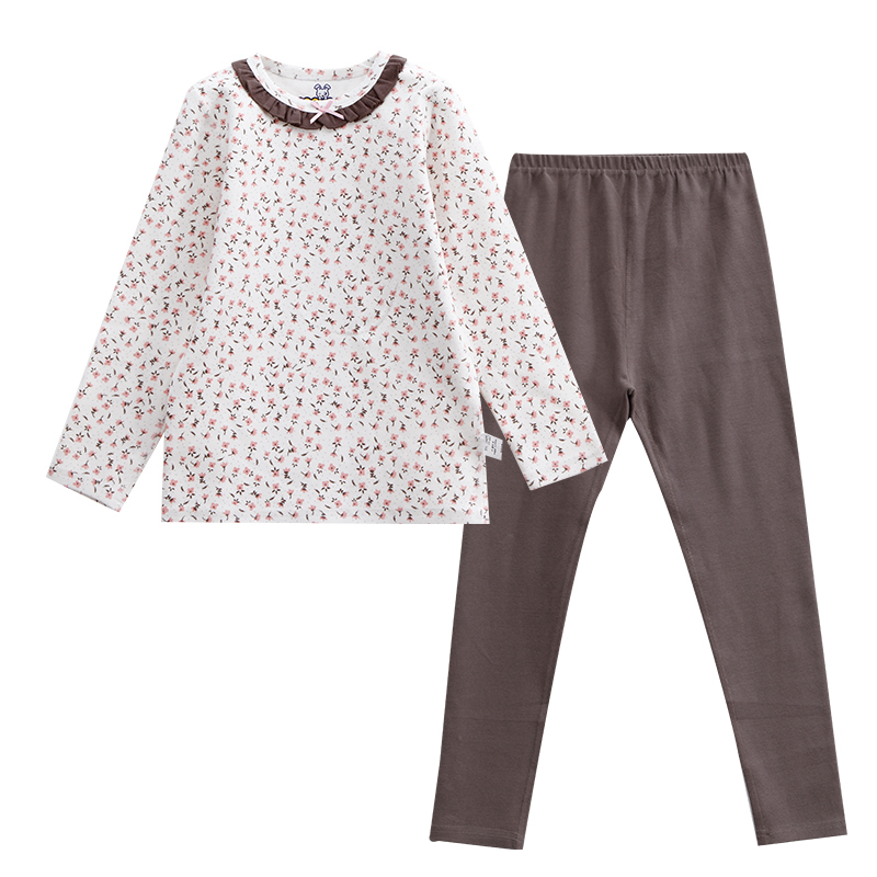 Winter Floral Long Sleeve Pijamas Kids Pyjamas Custom Ribbed Wholesale Pajamas Kids Organic Girls' Sleepwear