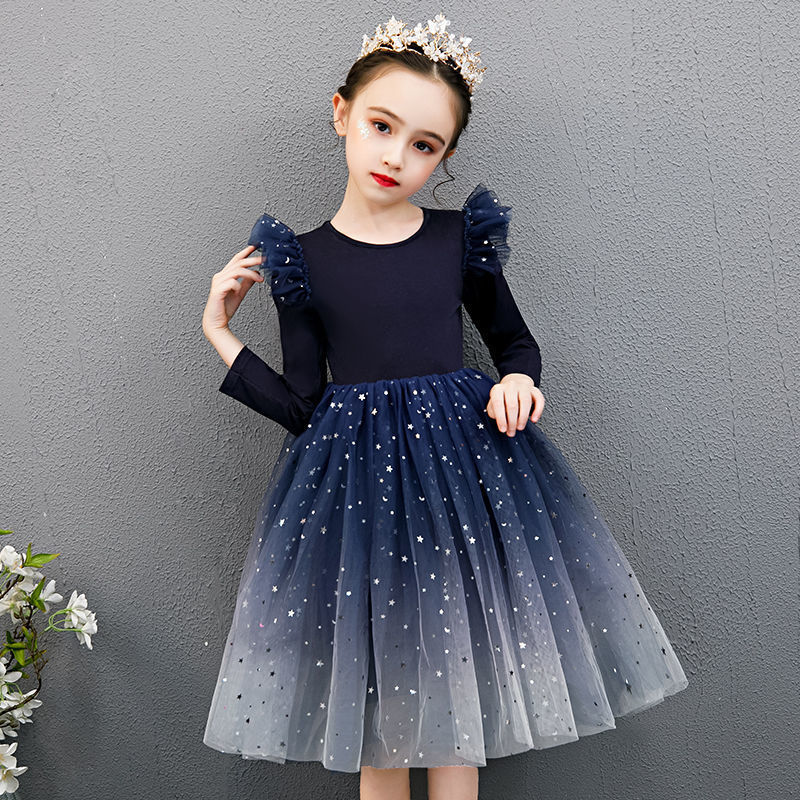 Customize Girl Dress Starry Sky Mesh A-Line Sweet Children Clothes Princess Skirt Girl Evening Party Dress