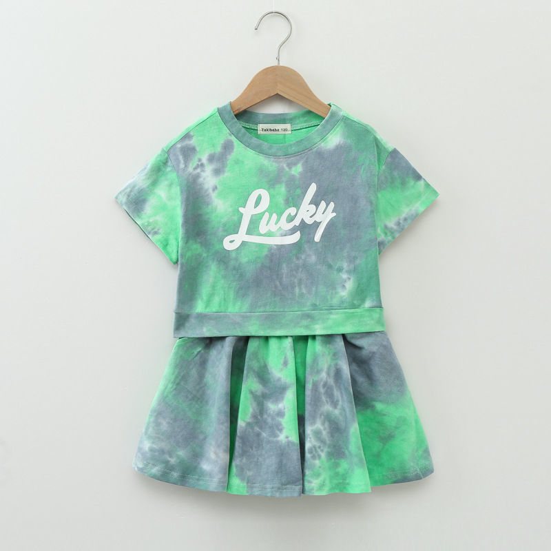 Conyson korea fashion teen kid Girl summer tie-dye t-shirt skirt cool clothes cotton casual children wear 2 pieces clothing sets
