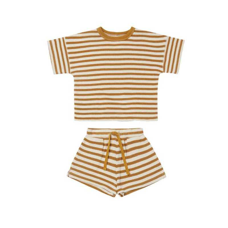 Conyson Newborn Infant Baby Boys Clothing Set O-Neck Cotton Toddle 6M-3Y Boy Girl Clothes Summer Short Sleeve Striped 2pcs Suits