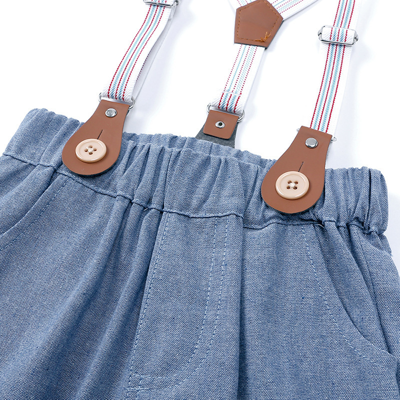 Conyson Wholesale Best Quality Spain Organic Vest Newborn T-shirt Bow Infant Suspender Cute Cloth Short Sleeve Baby Boy Romper