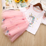 Pink Hot Sale Unicorn Skirt Fall Wholesale Baby Girls Children Boutique Off Shoulder Casual Summer Kids Clothing Princess Dress