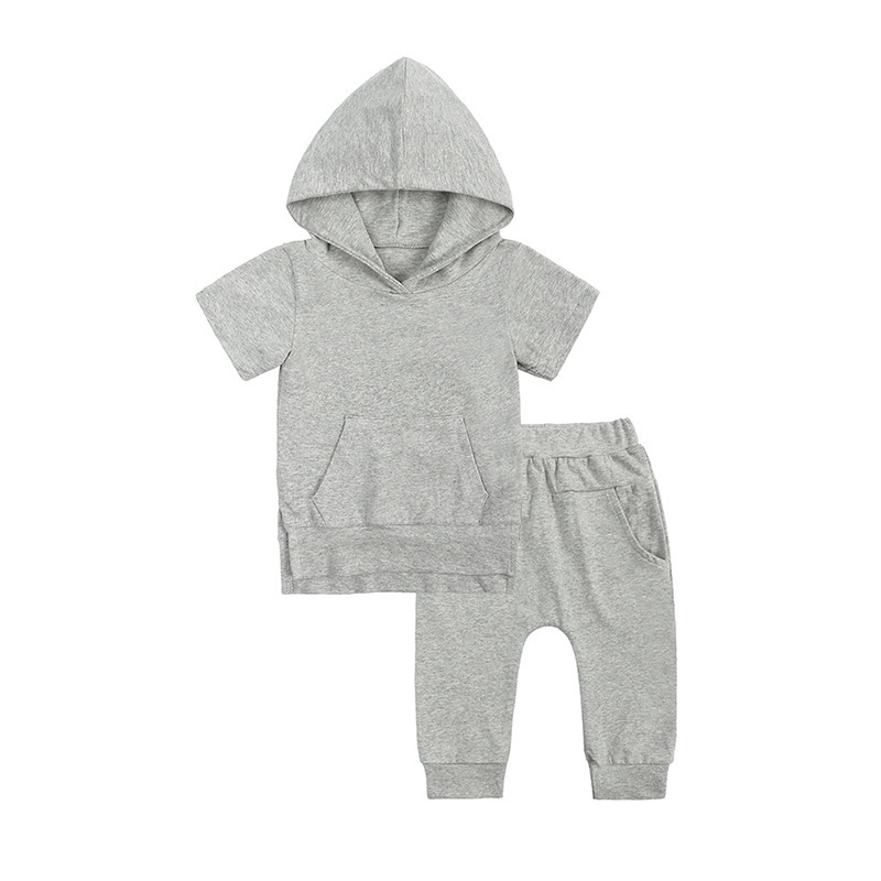 Conyson Kids Baby Boy Clothes Custom Logo Short sleeves hoodies Two Piece Biker Outfits Toddler Girls Boutique Clothing Sets