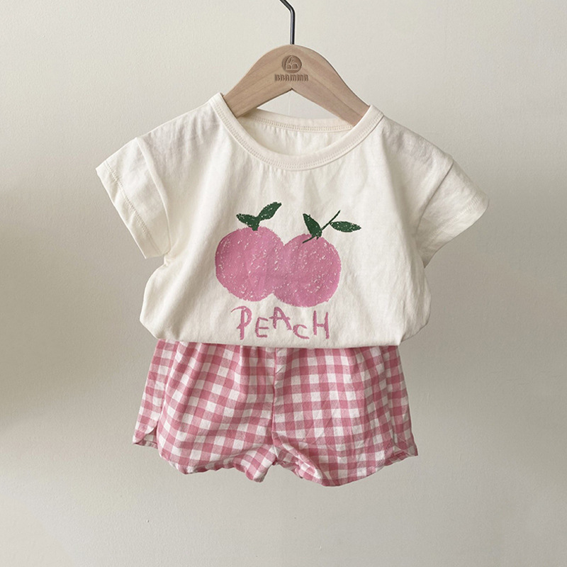 Conyson korea Fashion cotton Summer children Fruits tshirt square shorts 2 Piece Suit wear Toddler baby Boys girl's clothing set