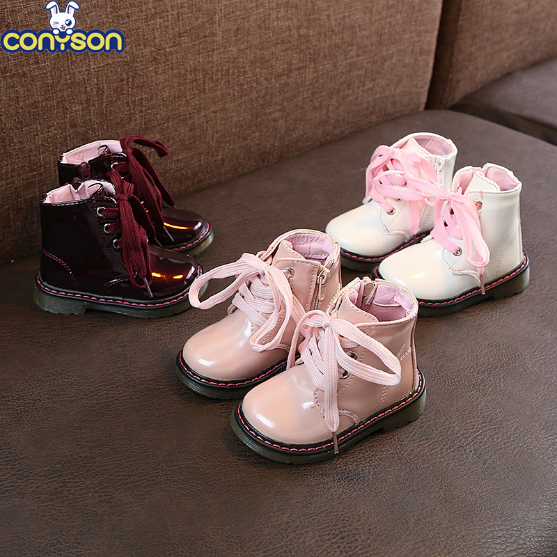 Conyson High Quality New Children Shoes PU Leather Waterproof Winter Kids Snow Shoes Girls Rubber Boots Fashion Martin Boots