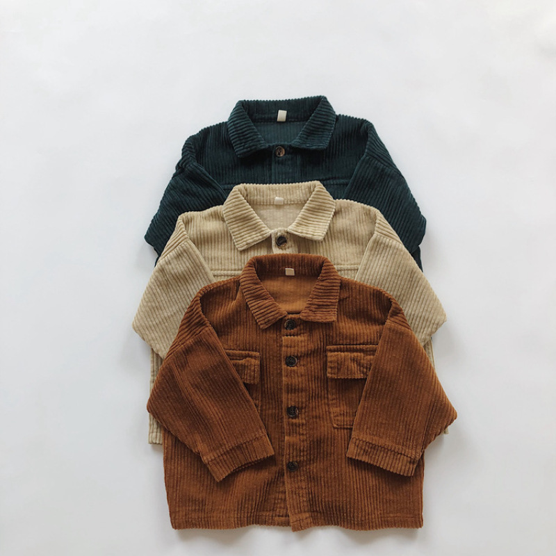 Children Turn Down Collar Boys Corduroy Coat Kid Outwear Long Sleeve Jacket