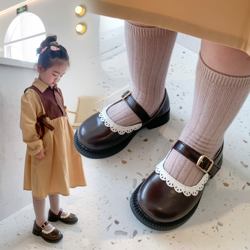 Conyson Children's Lace Leather Shoes Spring 2022 New Round Head Fashion Girls Single Shoe Soft Sole Princess Mary Jane Shoes