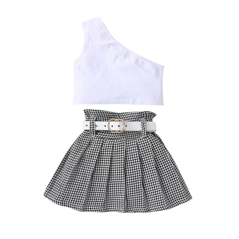 Conyson Bulk Summer A-line Sleeveless Simple Gala Contrast Color Dance Mini Ruffles 2 Pieces Solid Skirts litter Girls Dress
