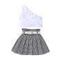 Conyson Bulk Summer A-line Sleeveless Simple Gala Contrast Color Dance Mini Ruffles 2 Pieces Solid Skirts litter Girls Dress