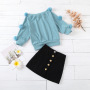 Toddler Baby GIrl Skirts Outfits Long Sleeve Knitted Pompom Sweater Top Oxford Button Aline Skirts Mini Dress Two Piece Sets