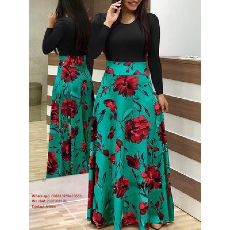 Conyson Spring Women Elegant Dresses Female Fashion Long Sleeve Floral Print Long Maxi Dress Ladies Casual Flower Vestido
