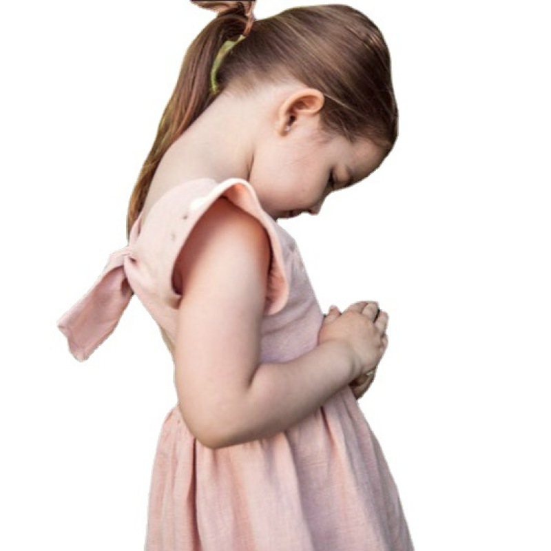 Conyson high quality Summer fashion ins boutique Solid Color Kid Clothes fly sleeve Casual Baby Girl Bow Princess clothing Dress