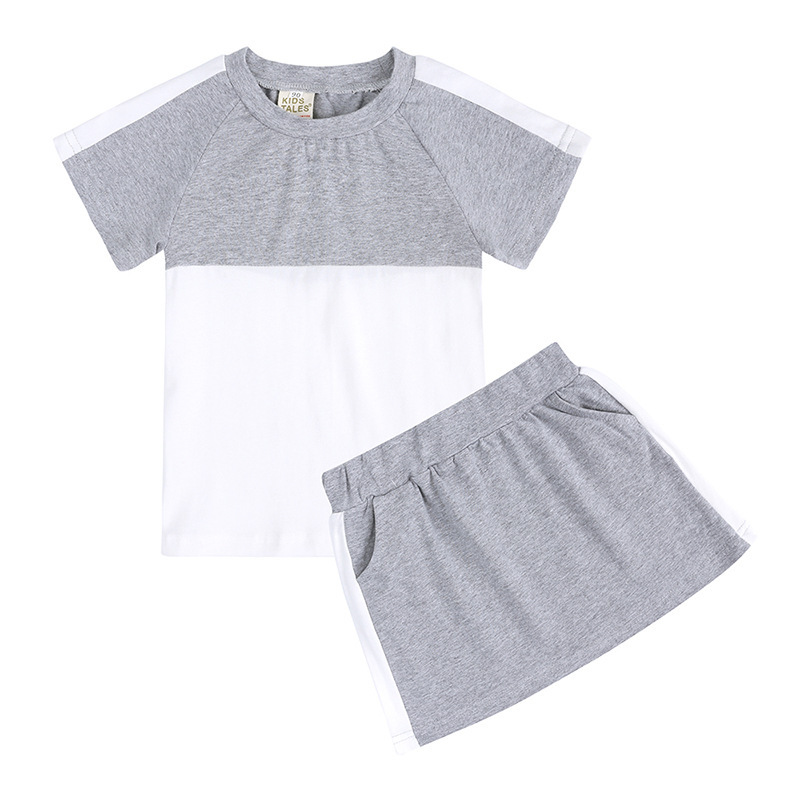 Conyson Hot Sale wholesale Plain Solid Student Contrast New Design Custom Logo Summer Sport Clothing Boy Girl Skirt 2Pcs Set