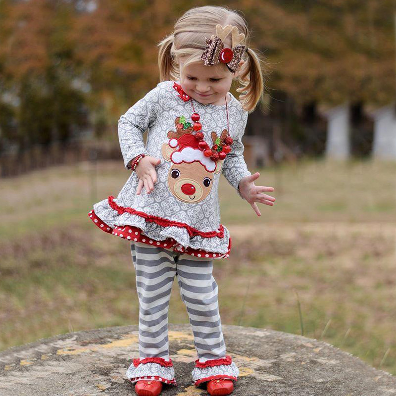 Cotton Pullover Elk Pattern Top Kids Christmas Long Sleeve Suit Clothes Sets Clothes