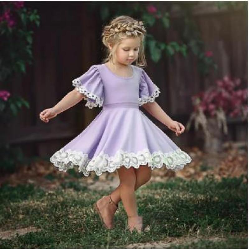 Conyson Hot Cute Toddler Kids Baby Girls Princess Clothes Lace Short Puff Sleeve Party Bridesmaid Wear Flower Dresses for Girls