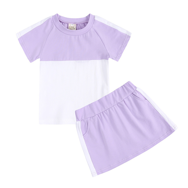 Conyson Hot Sale wholesale Plain Solid Student Contrast New Design Custom Logo Summer Sport Clothing Boy Girl Skirt 2Pcs Set
