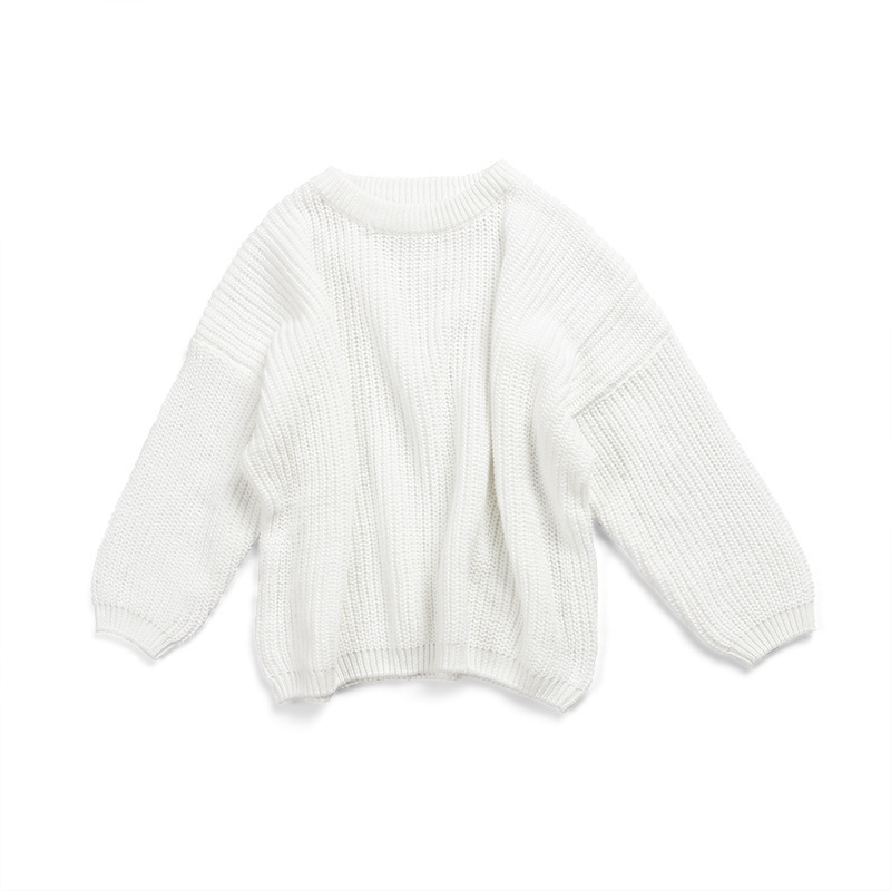 Customize Children Winter Clothing Baby Oversize Pullover Toddler Girl Knit White Sweaters Kids