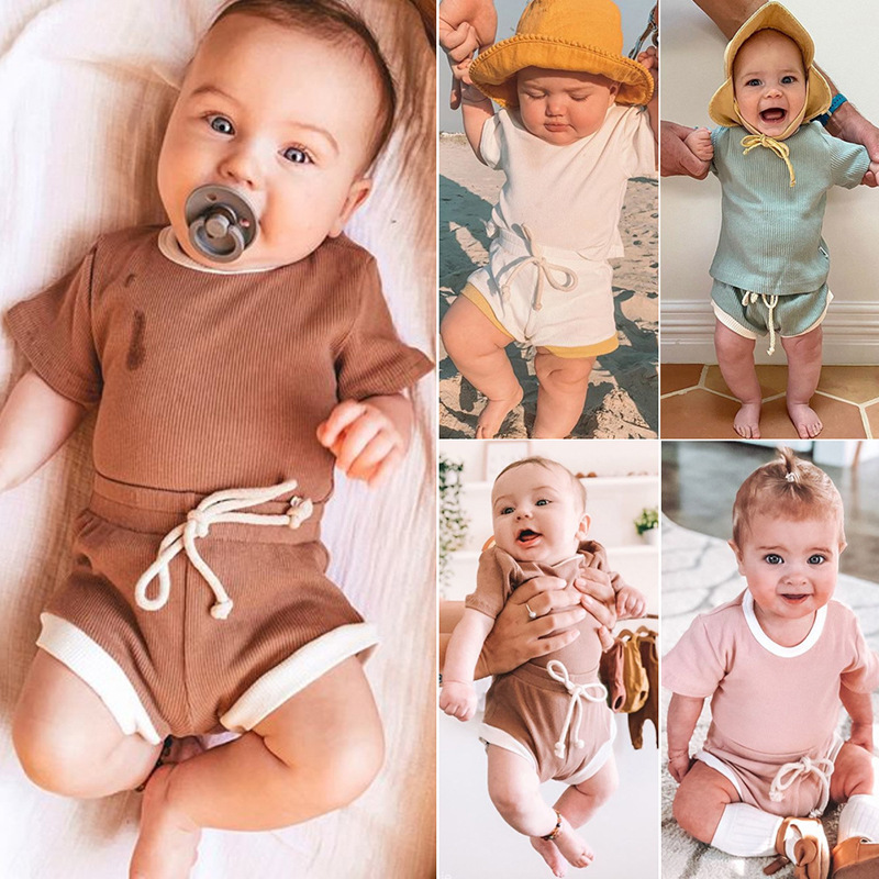 new style fashion casual short sleeve shirt and shorts set kids children's wear baby girl summer clothing cotton outfit sets
