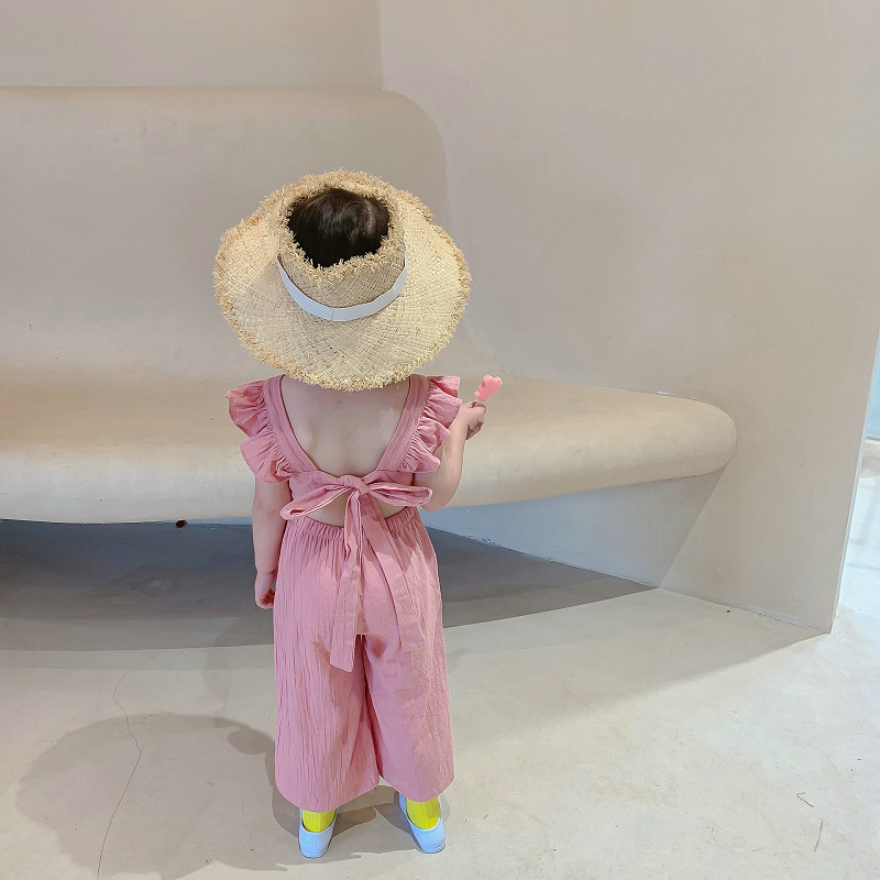 Conyson new arrive hot sale korea summer fashion designer kids cotton clothes 2-6years girl solid short sleeve clothing jumpsuit