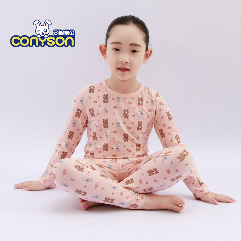 Conyson OEM ODM High Quality Spring Girls Cotton Breathable Long Sleeve Animal Cartoon Print Kids Pajamas