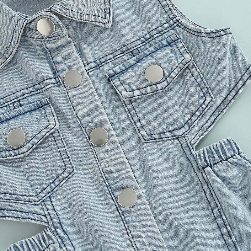 CONYSON summer rts fashion kids Toddler Single clothes sets wear Girl Sleeveless Baby Girls casual Jackets Denim button clothing