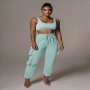 Conyson Hot Sale Custom Sport Gym Pullover Three-dimensional Pocket Pinching Pants Plain Crop Top Oversized Women's Vest Set