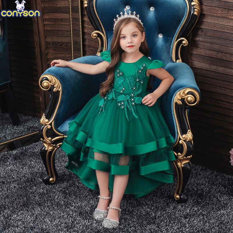 Conyson Wholesale Custom O-Neck A-Line baby Sleeveless pure color clothes Kid Girls Boutique princess Party Dress Kid full dress