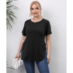Conyson New Style High Quality Summer Casual Style 220Gsm Polyester Knitted Short Sleeve Tops Split Plain T Shirt Oversize Women