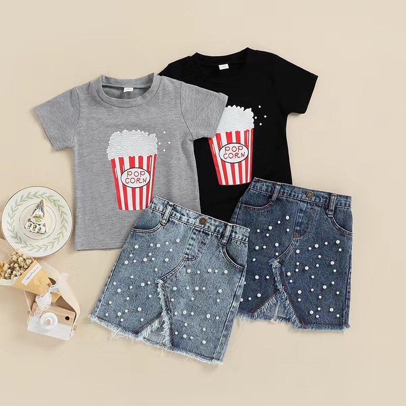 Conyson New Arrival Summer Tulle Puff Bubble Short Sleeve Black O-neck Blouse Plaid Mini Zipper Skirt Set Toddler Girls Outfits