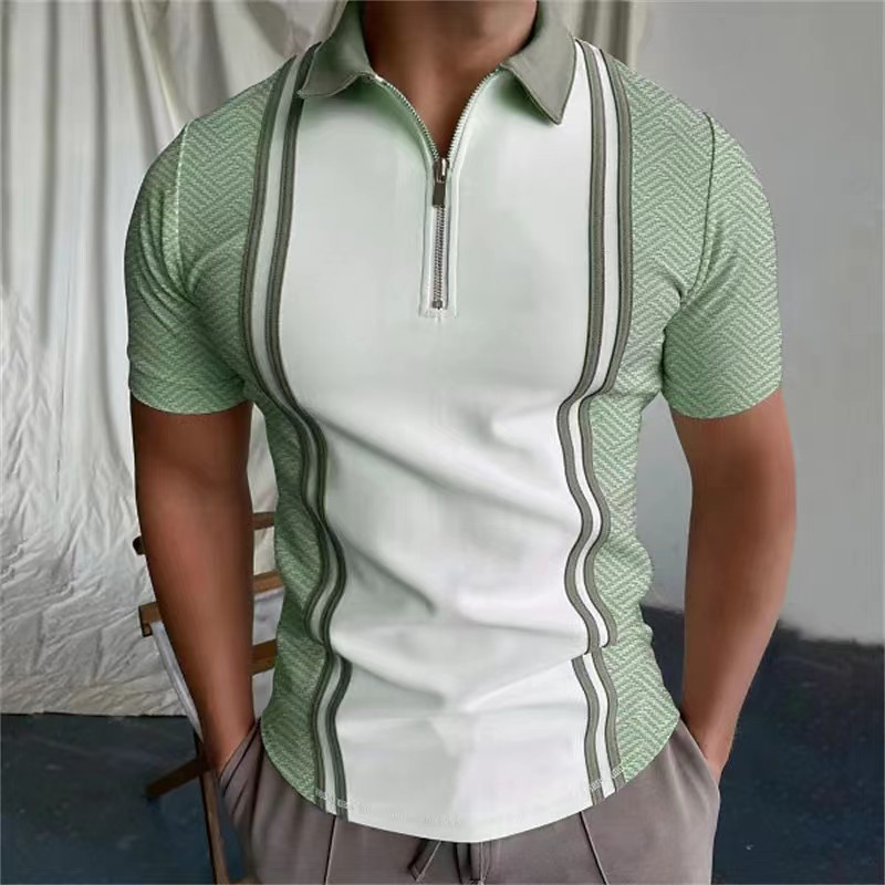 Conyson Western Style Summer Splicing Stripe Polyester Short Sleeve Loose Sports Golf Good Quality Men's T-shirt Polo T Shirts