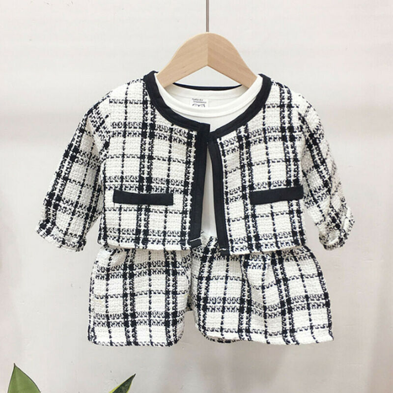 Autumn Winter Party Kids Clothes For Baby Girl Fashion Pageant Plaid Coat Tutu Dress Outfits Suit Toddler Girl Clothing Set