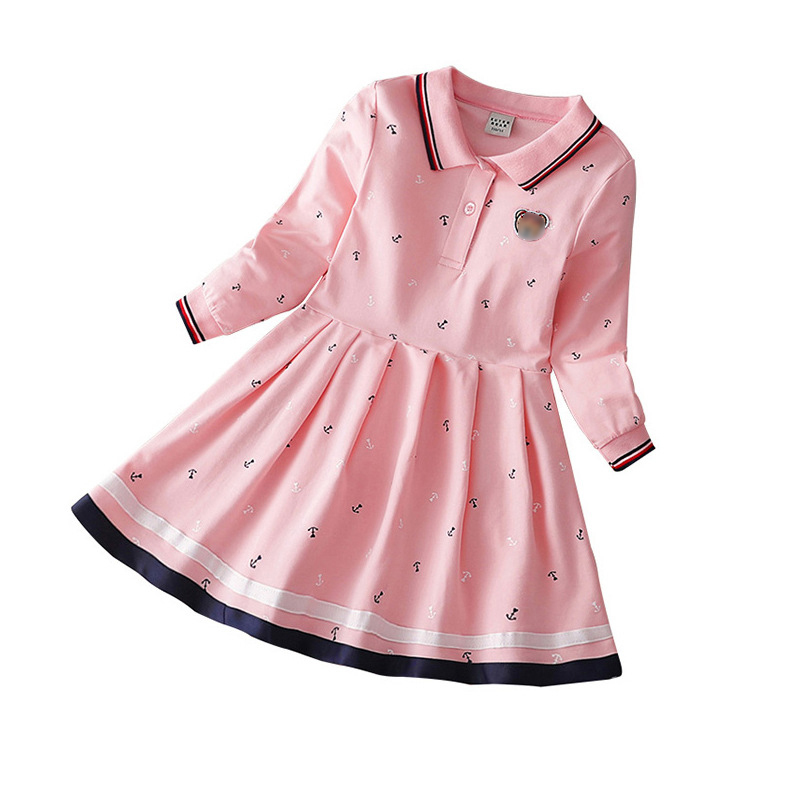 Spring Autumn Kids Clothes Baby Infant Girls Cotton Long Sleeve Dresses Full-Sleeved Dresses Polo Casual Dresses Wholesale