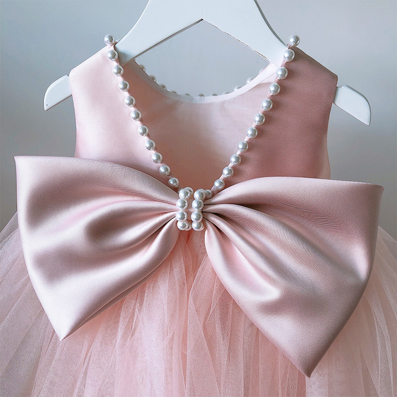 Conyson Kids Gown Birthday Pageant Party Pearls  With Big Bowknot Formal Tulle Skirt Piano Show Even Girls Baby Princess Dress
