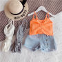 Conyson Fashion Boutique Summer Children Shirt Knit Top Cotton Solid Sleeveless Ruffler Kids Girl Clothes Vest
