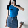 Conyson Hot Sale Custom Print Plain Summer Cotton Slim Fit T Shirt Short Sleeve Curved Hem Splicing Hits Two Color T-shirt Women