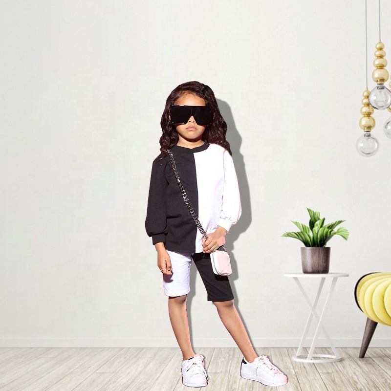 Conyson Summer Casual Mother Daughter Black White Short Sleeve Matching Sweatshirts Family Set Mommy and Me Clothes Suits