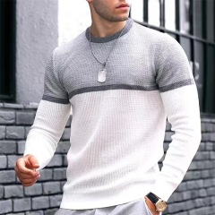 Conyson Wholesale High Quality Spring Autumn Men's Plain Stripe O-Neck White Tee Shirt Blanks Oversized Knitting Men's T-shirts