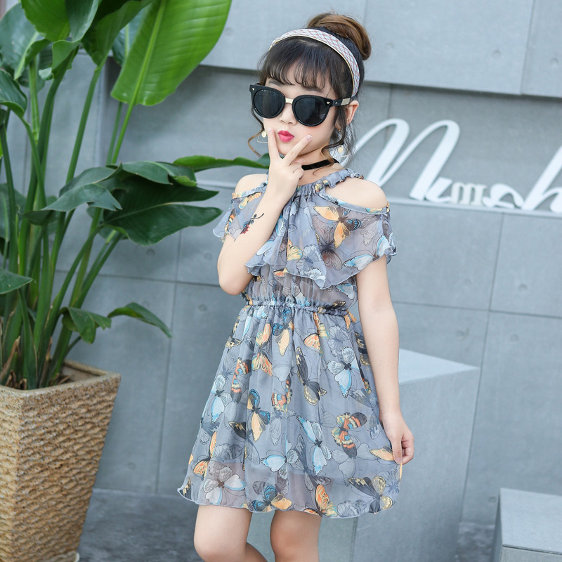 Top Pick Summer Girls Casual Dresses Girls Princess Party Ruffle Dress Print Short Sleeve Off-the-shoulder Girls Dress